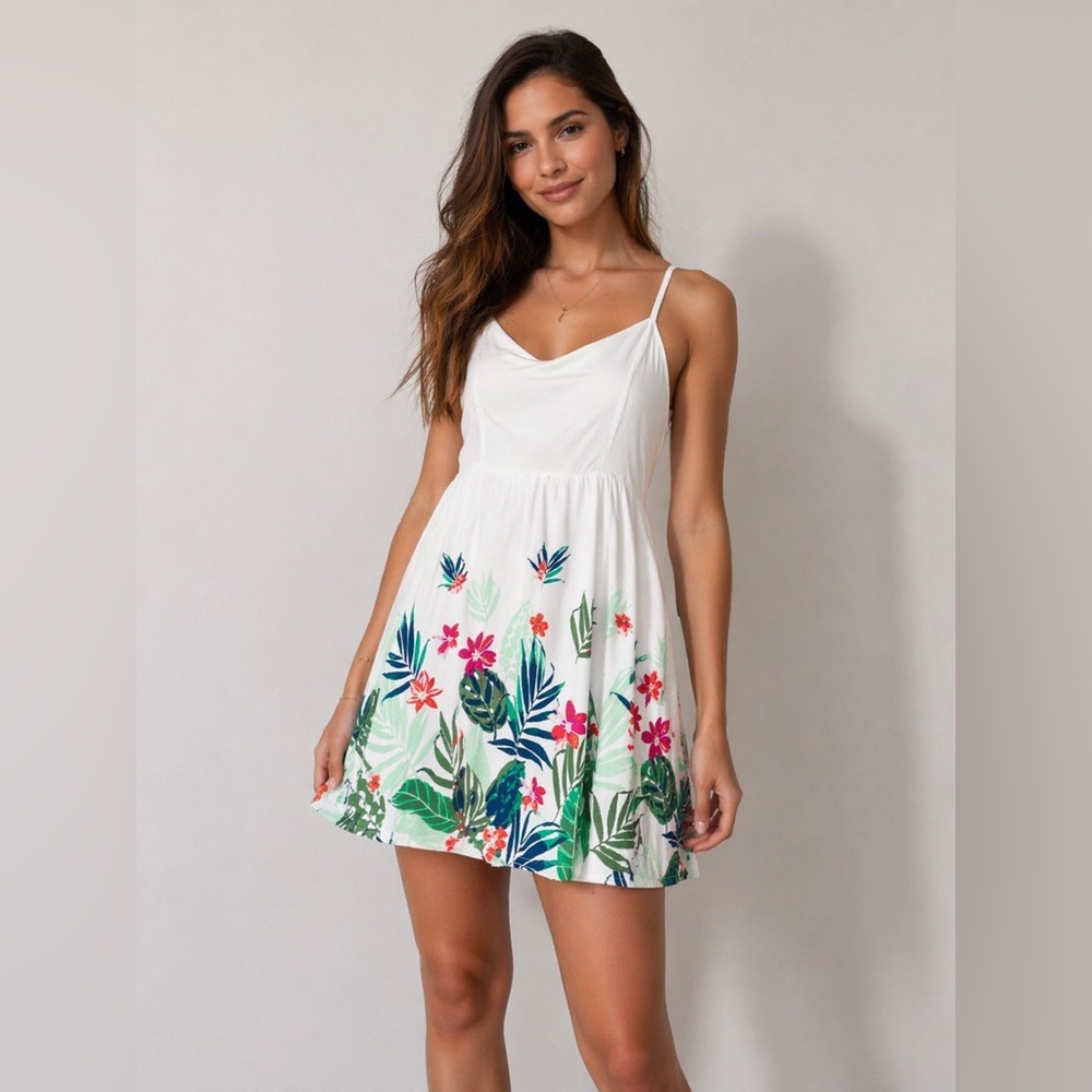 Old Navy White Floral Mini Dress XL Spaghetti Strap